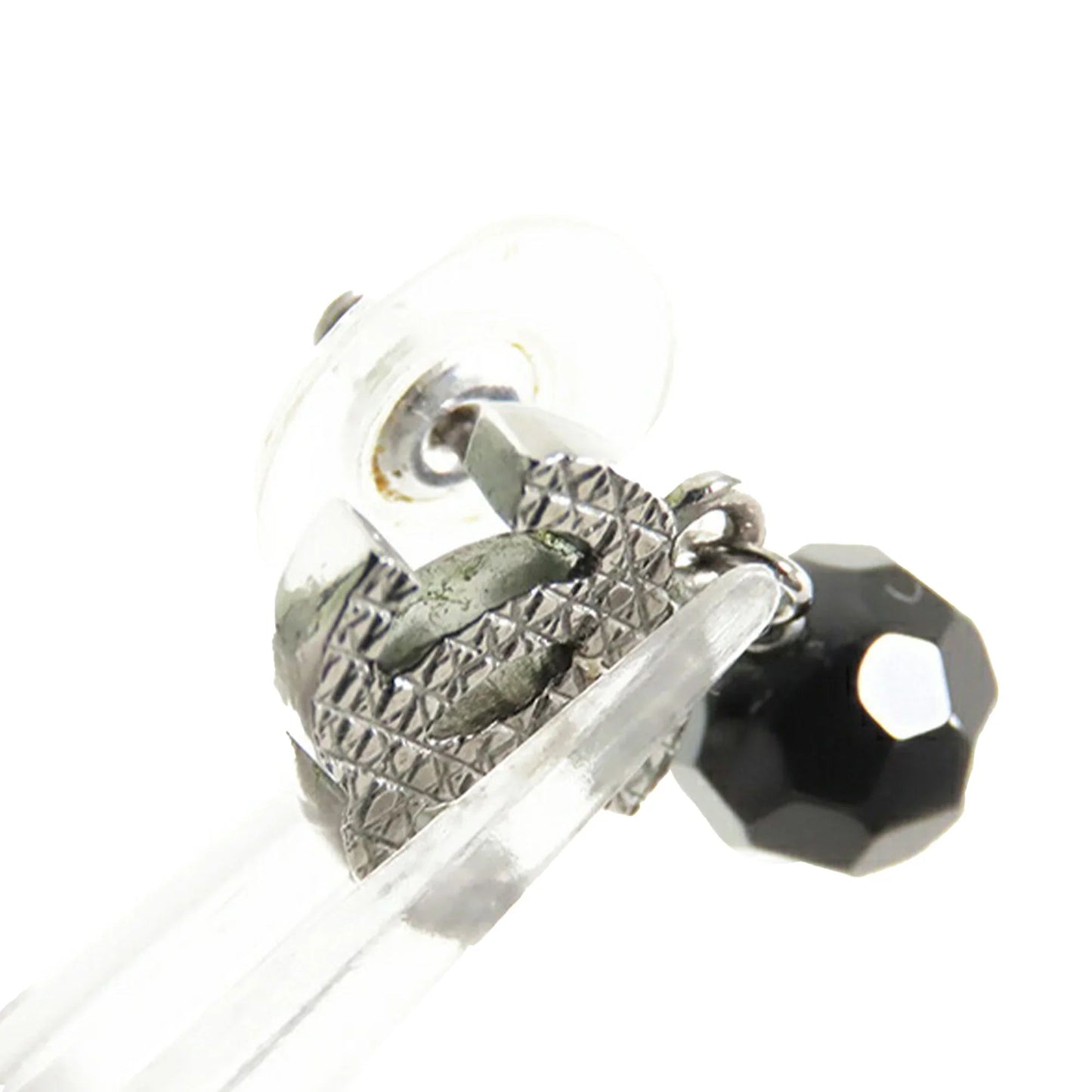 Silver Chanel CC Silver Plated Bead Drop Push Back Earrings