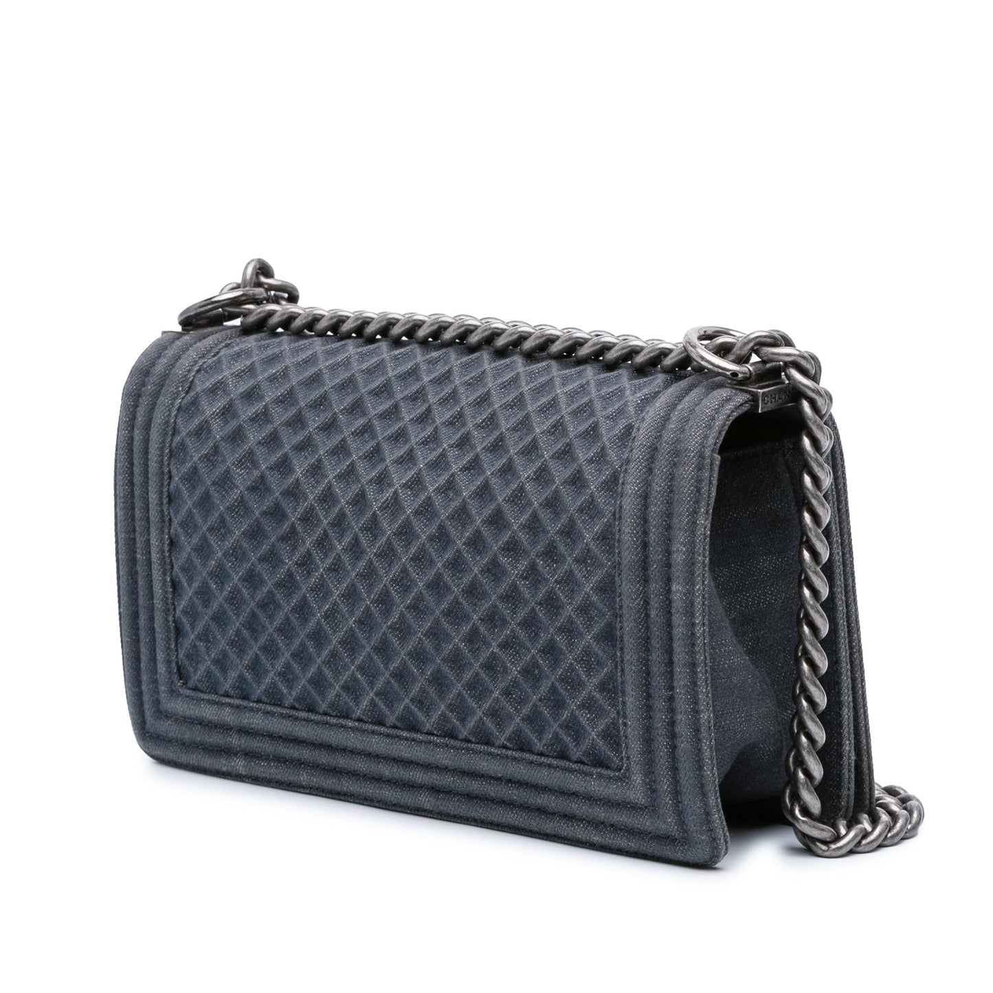 Blue Chanel Medium Embossed Denim Boy Flap Crossbody Bag