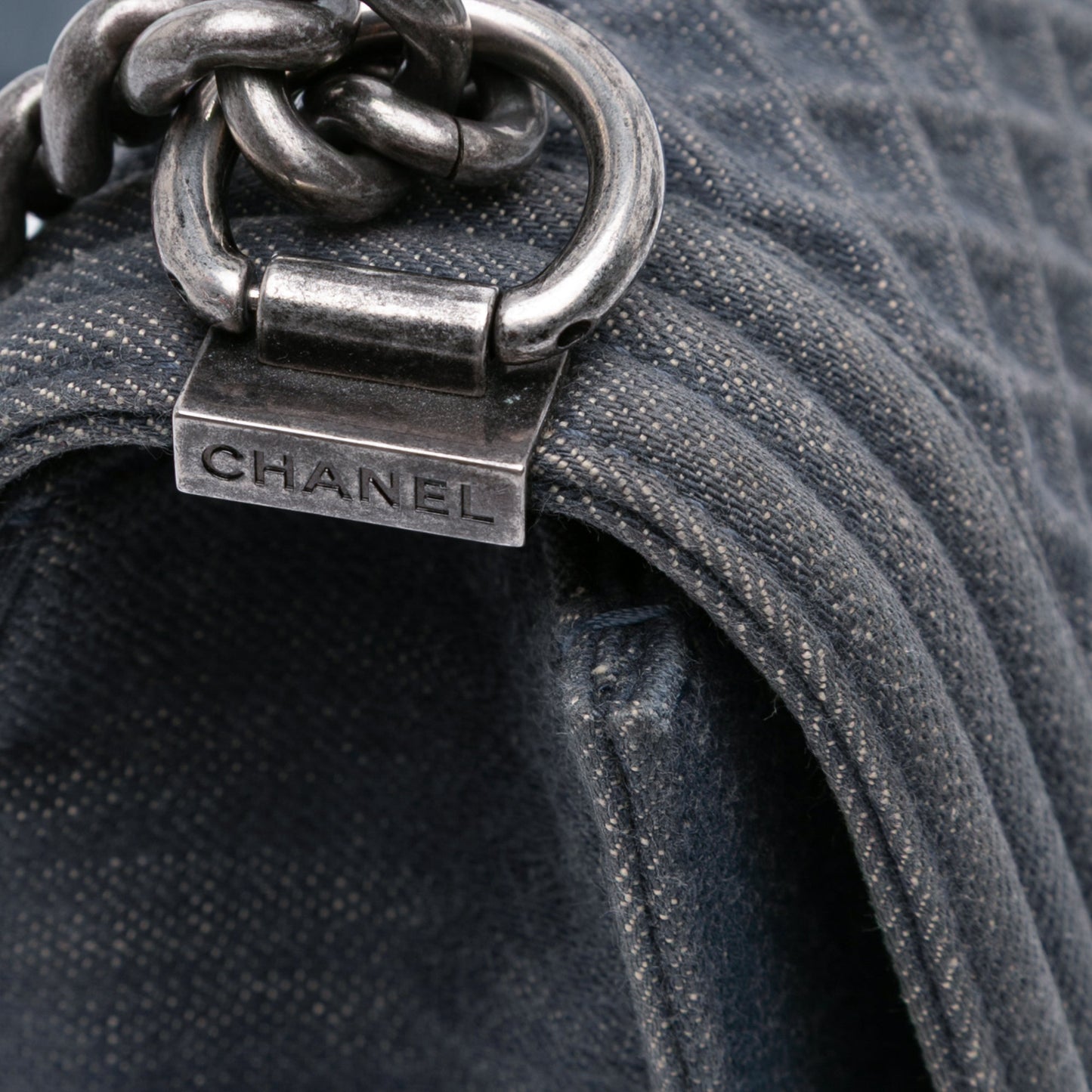 Blue Chanel Medium Embossed Denim Boy Flap Crossbody Bag