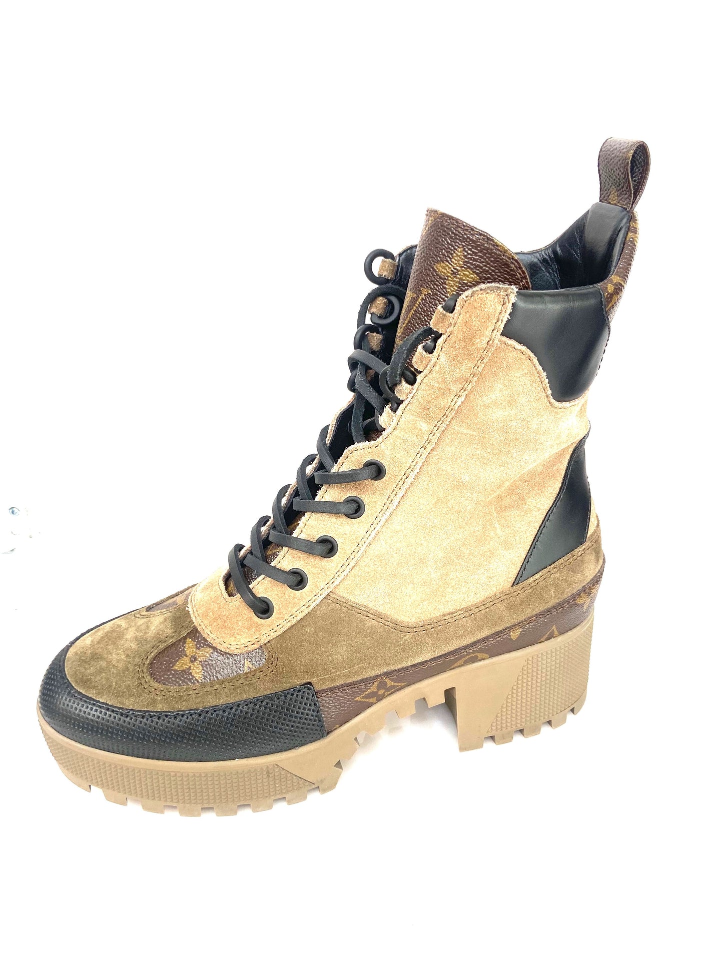 LOUIS VUITTON SUEDE CALFSKIN MONOGRAM LAUREATE PLATFORM DESERT BOOTS