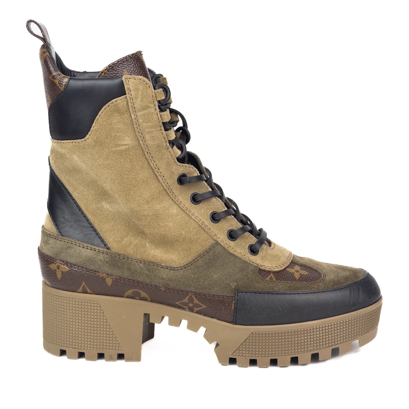 LOUIS VUITTON SUEDE CALFSKIN MONOGRAM LAUREATE PLATFORM DESERT BOOTS