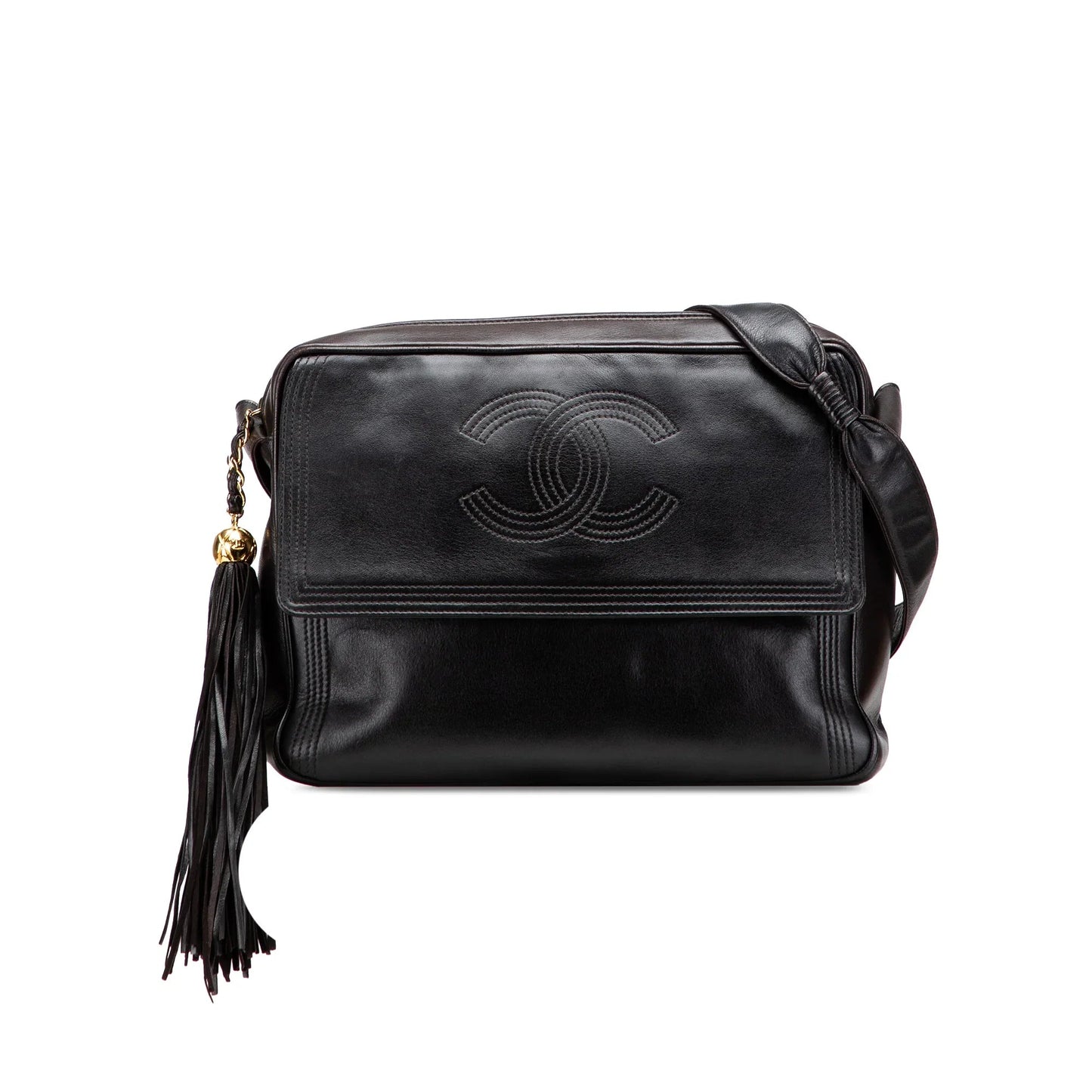Black Chanel CC Lambskin Flap Tassel Crossbody
