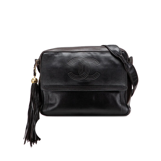 Black Chanel CC Lambskin Flap Tassel Crossbody