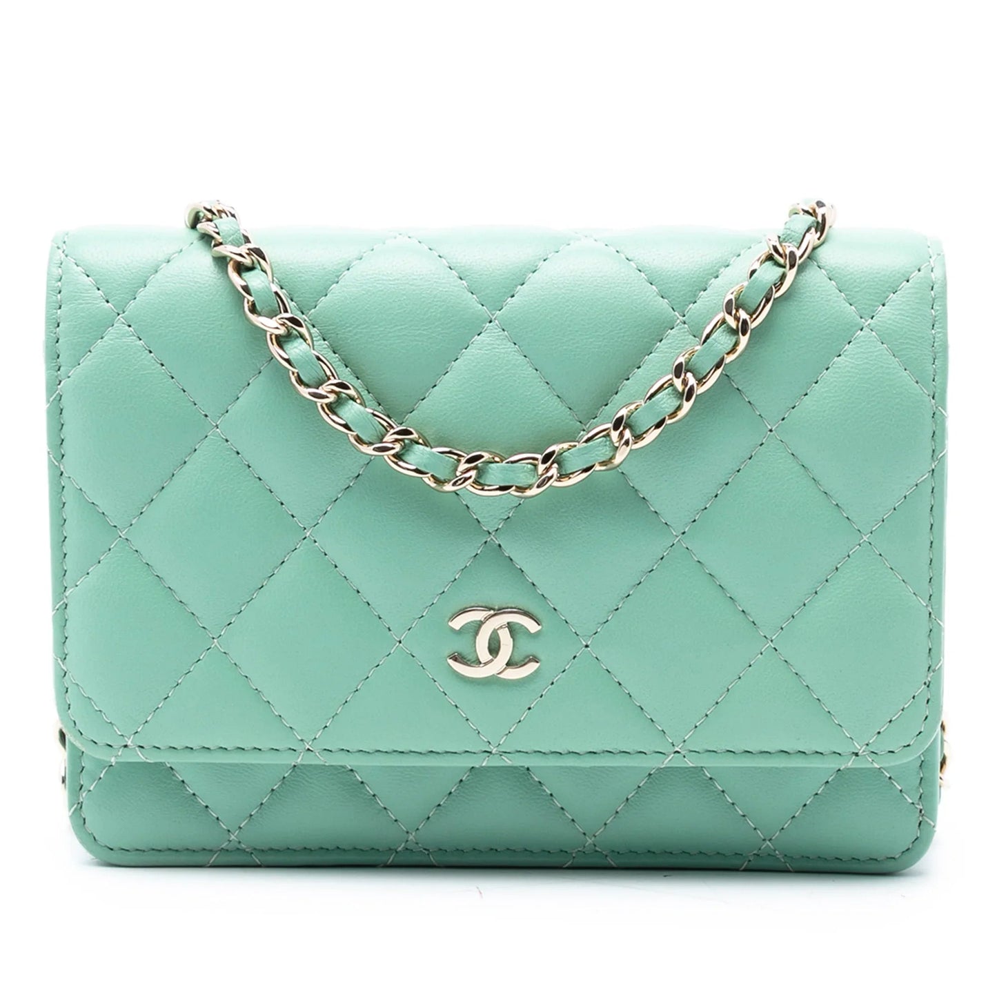 Green Chanel Mini CC Quilted Lambskin Wallet On Chain Crossbody Bag