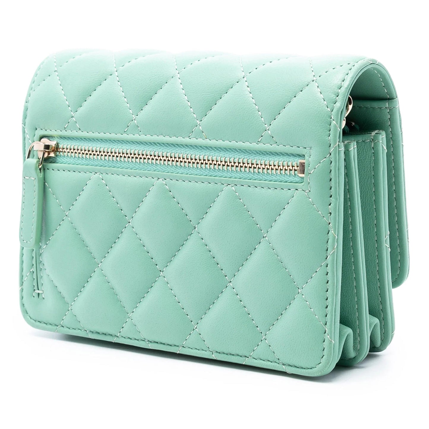 Green Chanel Mini CC Quilted Lambskin Wallet On Chain Crossbody Bag