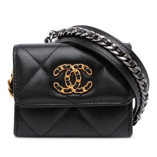 Black Chanel Lambskin 19 Flap Coin Purse With Chain Crossbody Bag