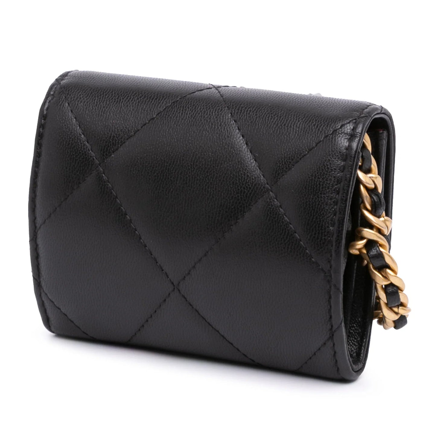 Black Chanel Lambskin 19 Flap Coin Purse With Chain Crossbody Bag