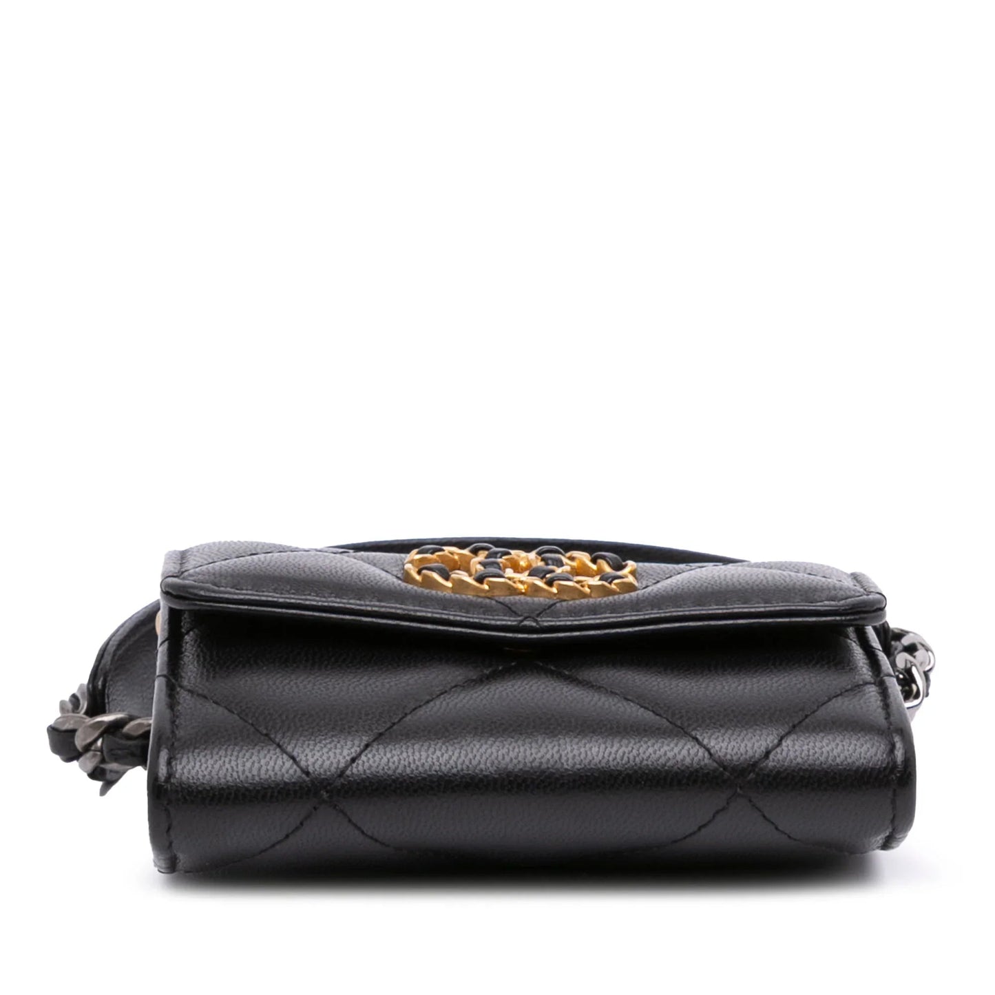 Black Chanel Lambskin 19 Flap Coin Purse With Chain Crossbody Bag