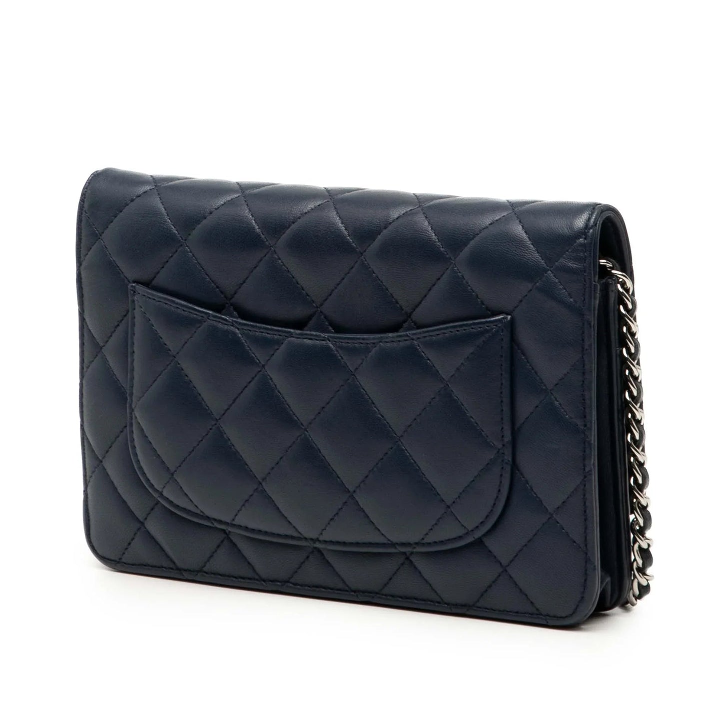 Navy Blue Chanel CC Quilted Lambskin Wallet On Chain Crossbody Bag