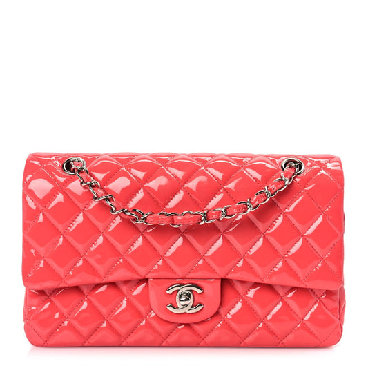 Chanel Patent Calfskin Quilted Medium Double Flap Dark Pink