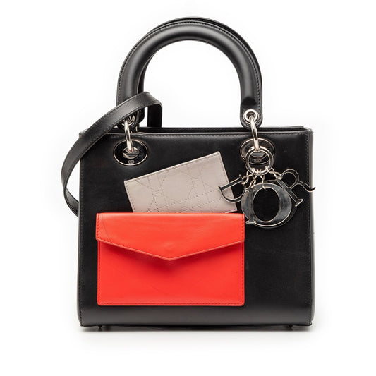 Black Dior Medium Calfskin Pockets Lady Dior Satchel