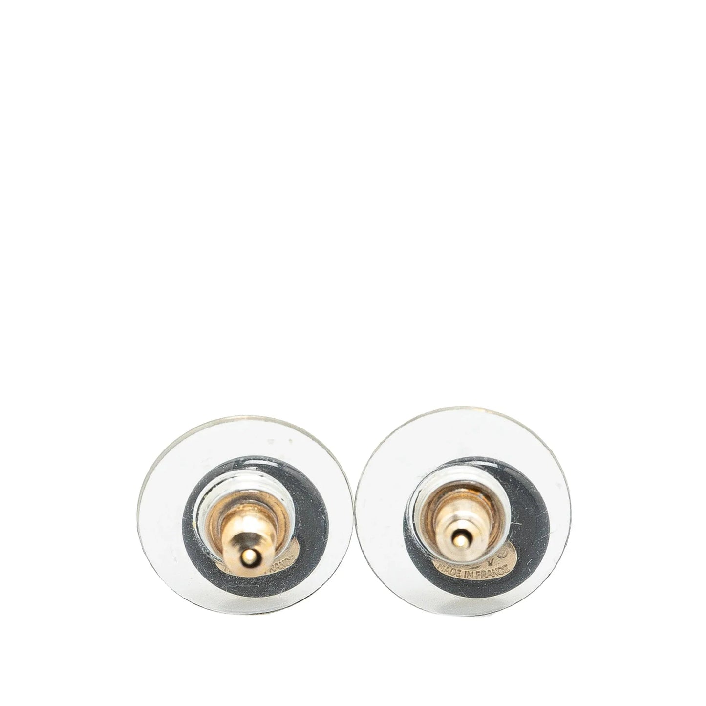 Black Chanel Resin CC Button Push Back Earrings