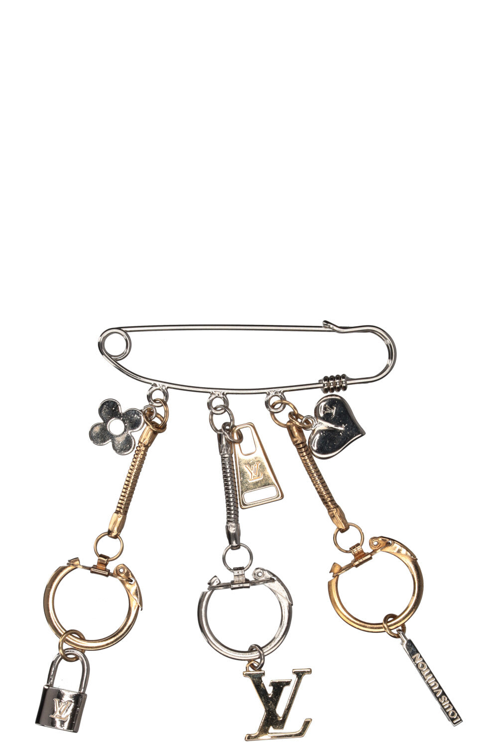LOUIS VUITTON Safety Pin Logo Charm Brooch