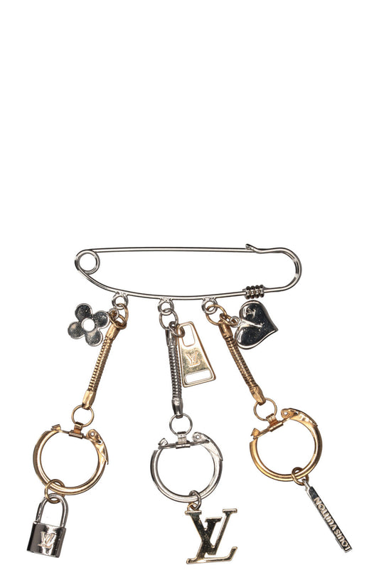 LOUIS VUITTON Safety Pin Logo Charm Brooch