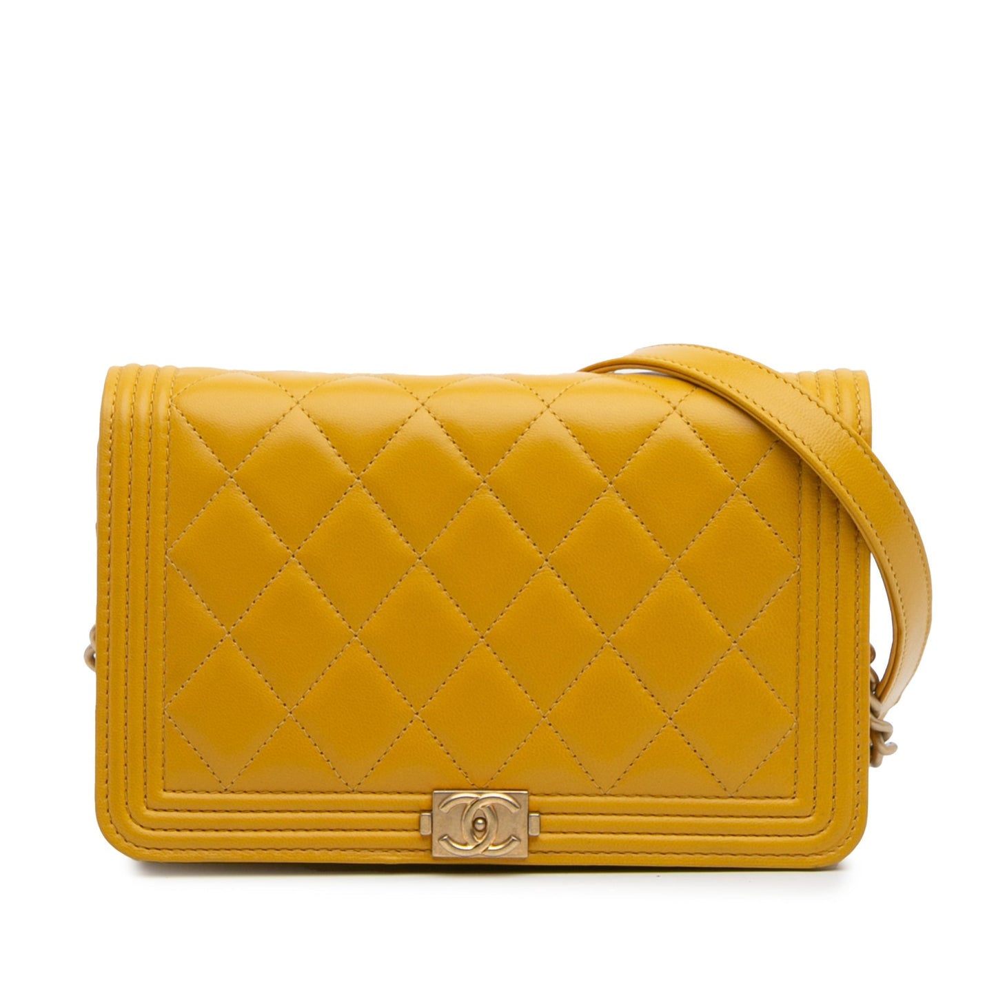 Yellow Chanel Quilted Lambskin Boy Wallet On Chain Crossbody Bag