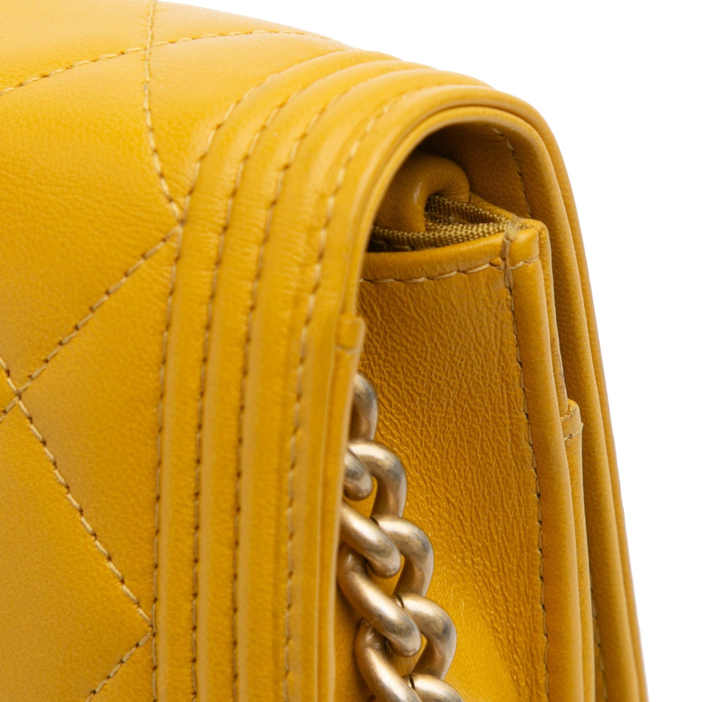 Yellow Chanel Quilted Lambskin Boy Wallet On Chain Crossbody Bag
