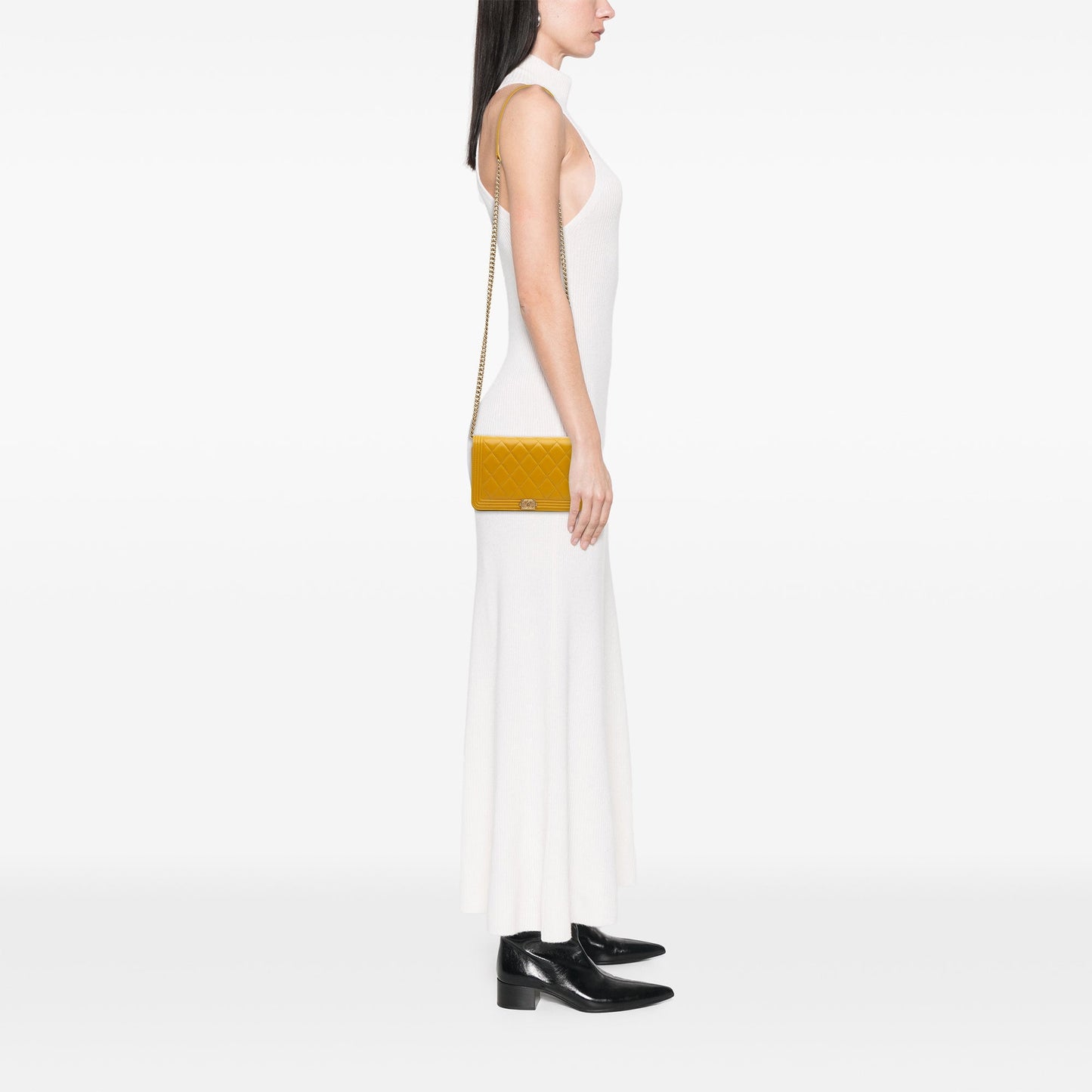 Yellow Chanel Quilted Lambskin Boy Wallet On Chain Crossbody Bag