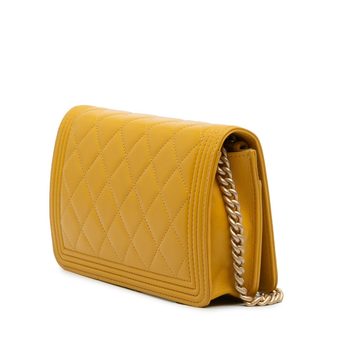 Yellow Chanel Quilted Lambskin Boy Wallet On Chain Crossbody Bag
