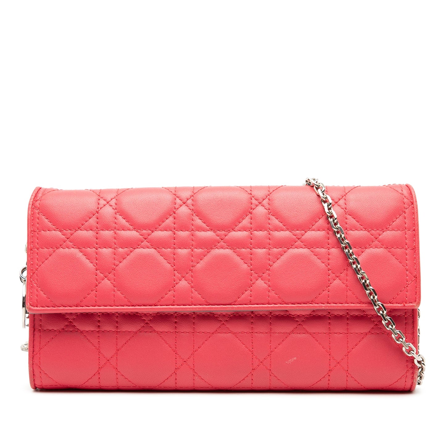 Pink Dior Lambskin Cannage Lady Dior Wallet On Chain Shoulder Bag