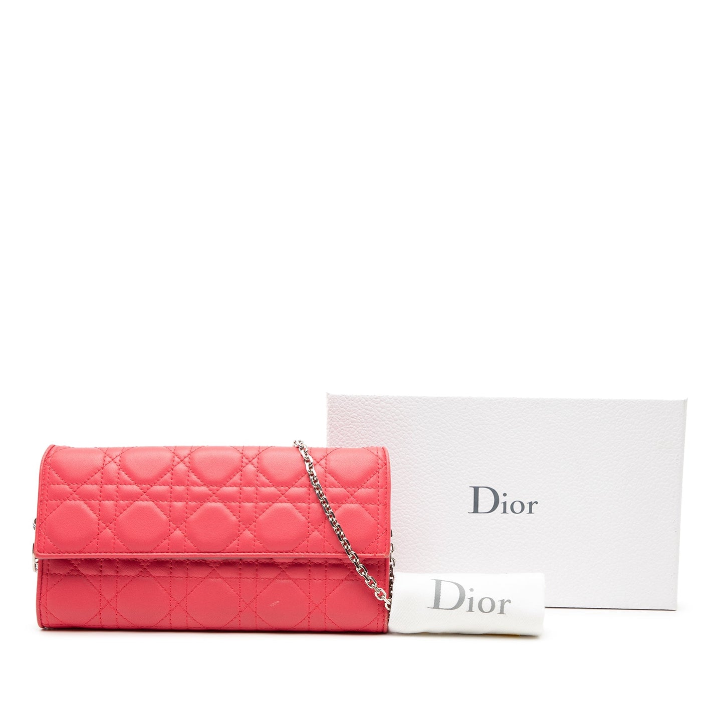 Pink Dior Lambskin Cannage Lady Dior Wallet On Chain Shoulder Bag