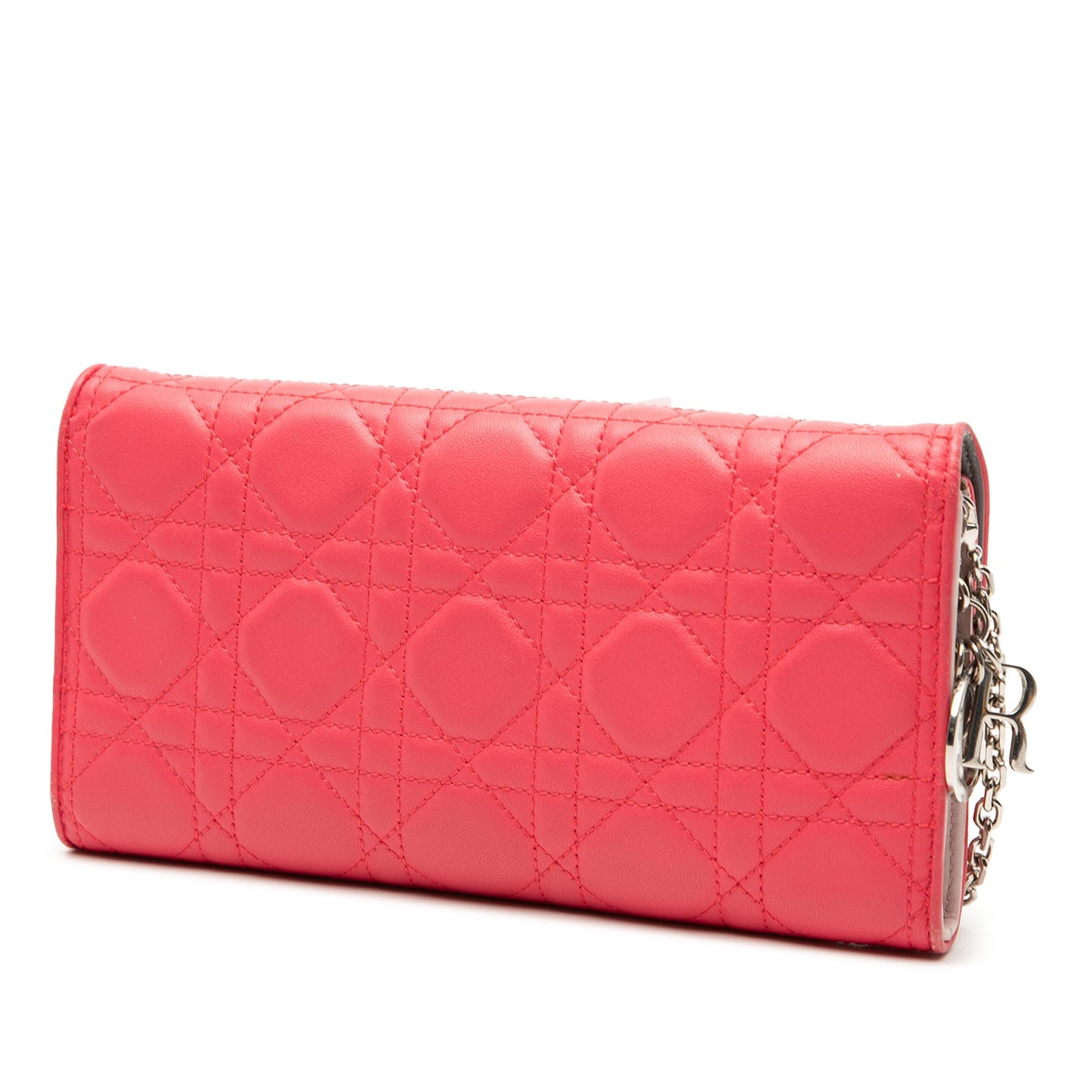 Pink Dior Lambskin Cannage Lady Dior Wallet On Chain Shoulder Bag