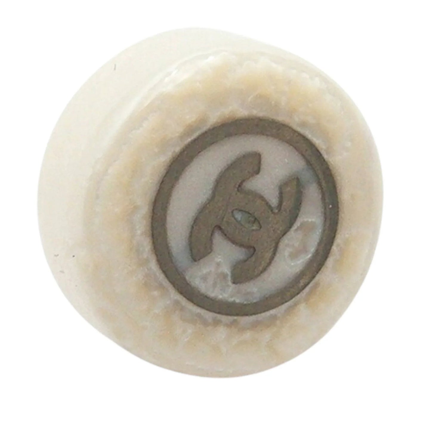 White Chanel Resin and Silver Plated CC Round Push Back Earrings