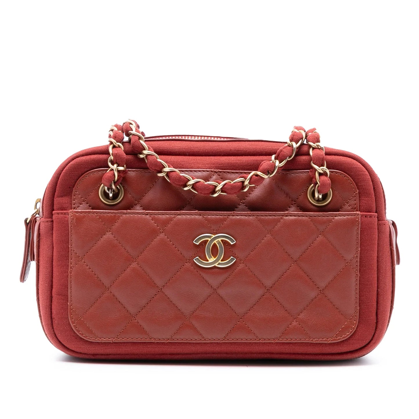 Red Chanel Paris Hamburg Quilted Lambskin and Jersey Camera Case Shoulder Bag