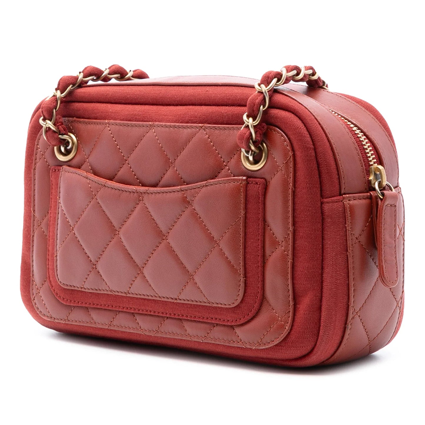 Red Chanel Paris Hamburg Quilted Lambskin and Jersey Camera Case Shoulder Bag