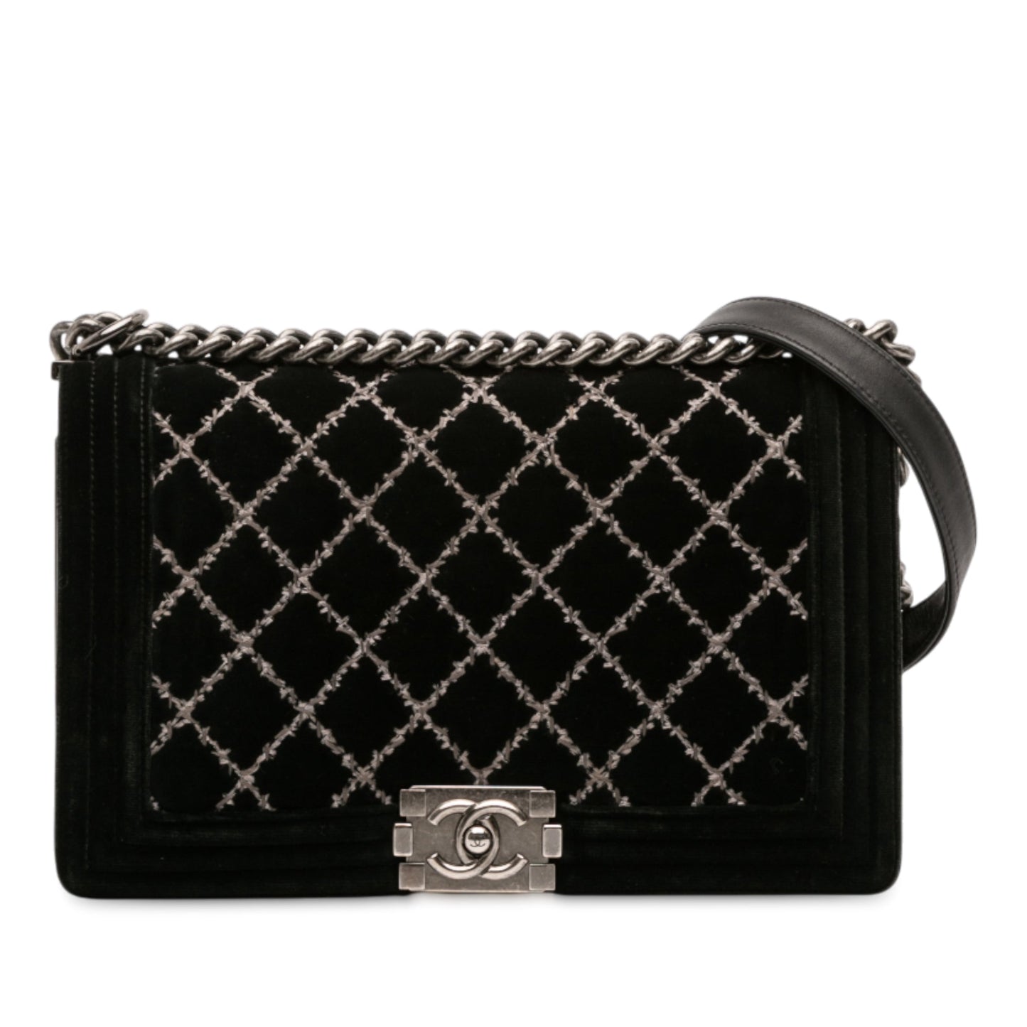 Black Chanel Medium Quilted Velvet Wild Stitch Boy Flap Crossbody Bag