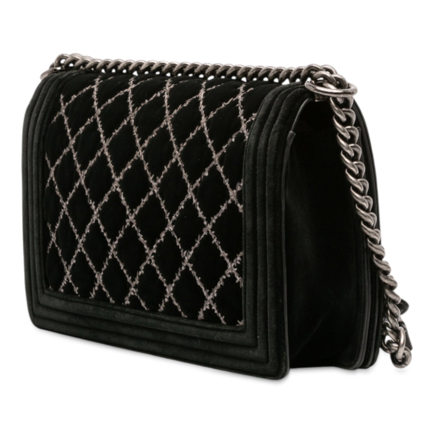 Black Chanel Medium Quilted Velvet Wild Stitch Boy Flap Crossbody Bag