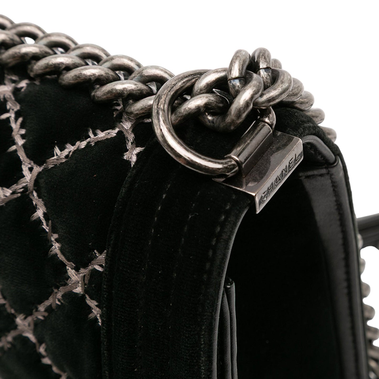 Black Chanel Medium Quilted Velvet Wild Stitch Boy Flap Crossbody Bag