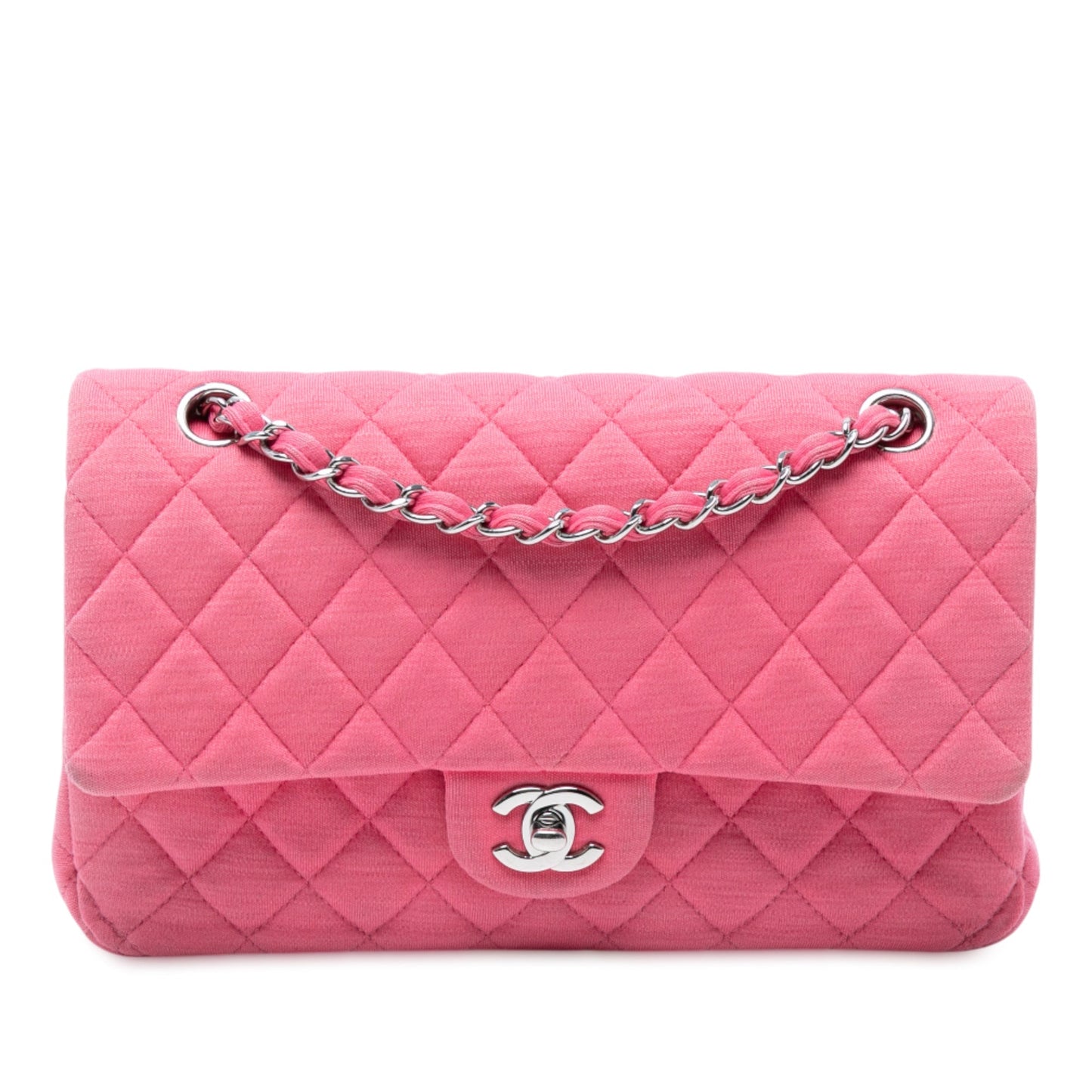 Pink Chanel Medium Classic Jersey Double Flap Shoulder Bag