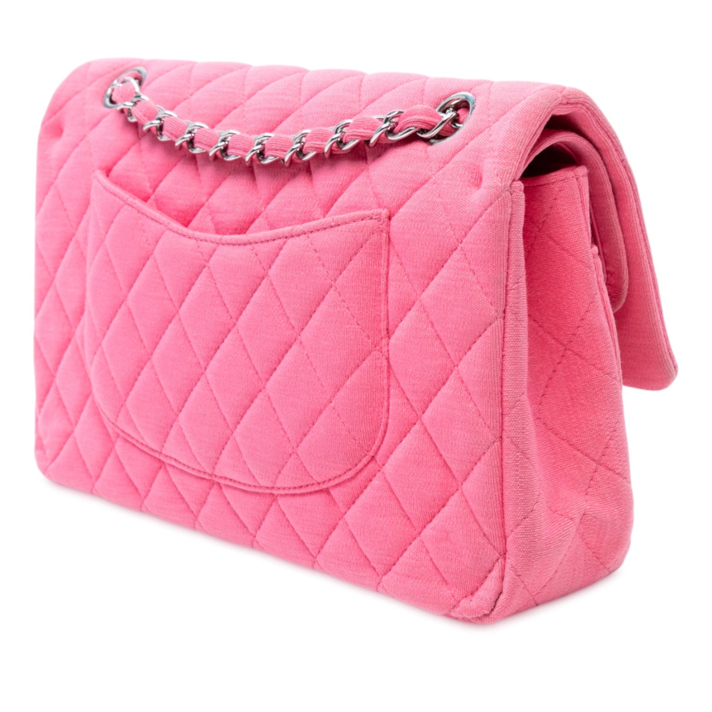 Pink Chanel Medium Classic Jersey Double Flap Shoulder Bag