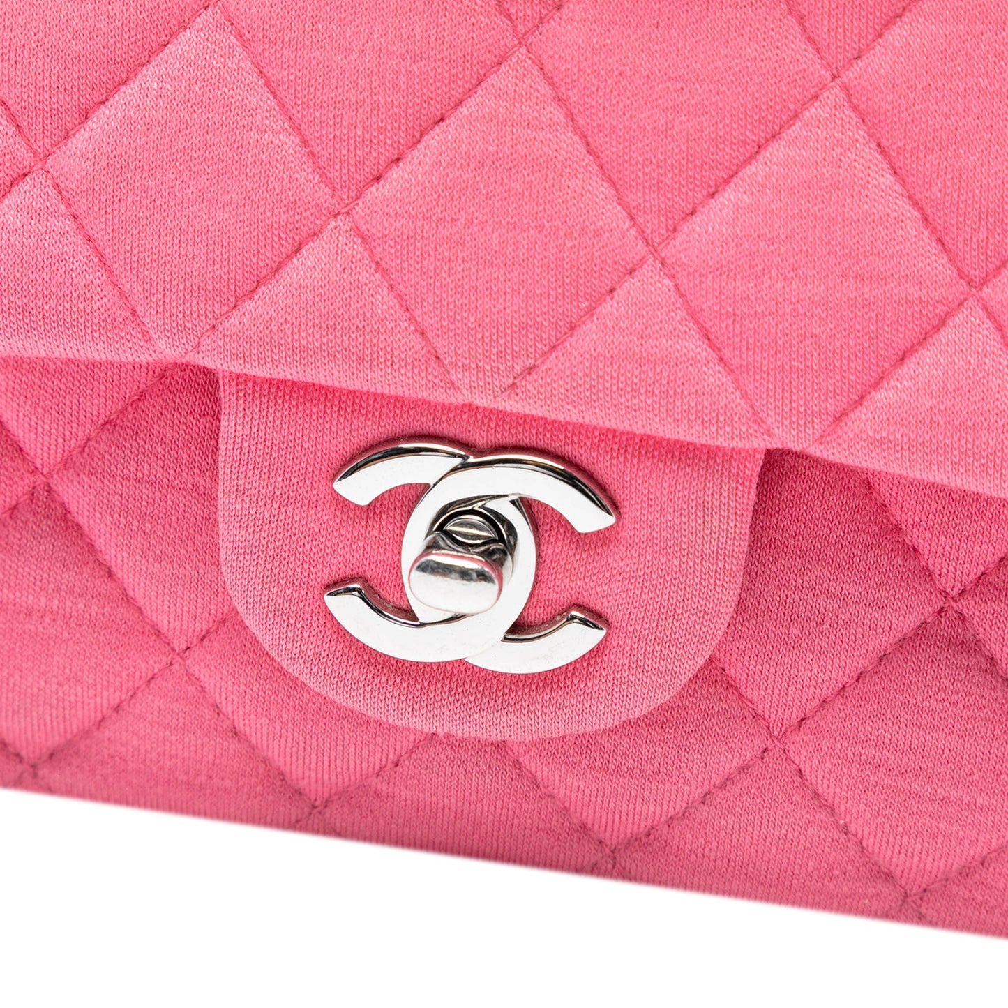 Pink Chanel Medium Classic Jersey Double Flap Shoulder Bag