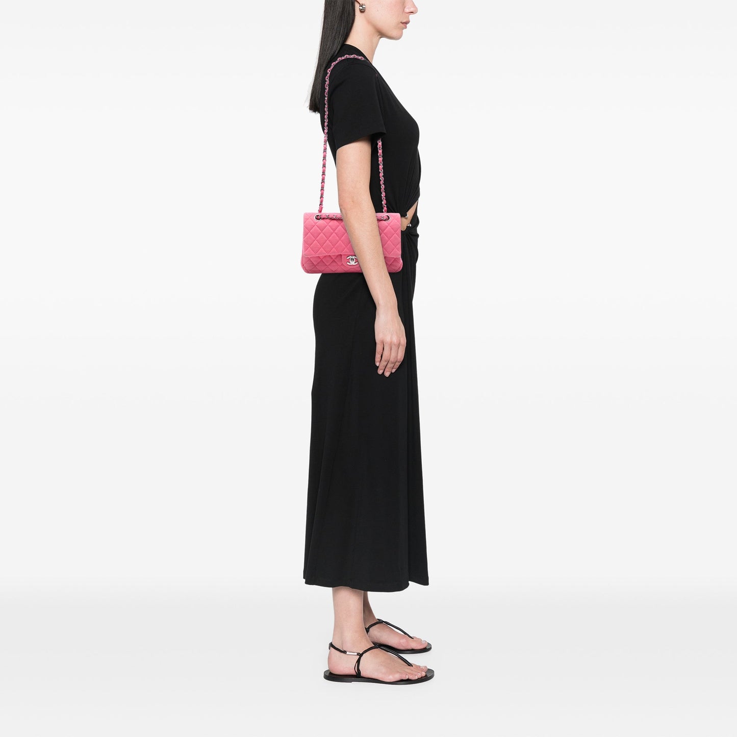 Pink Chanel Medium Classic Jersey Double Flap Shoulder Bag