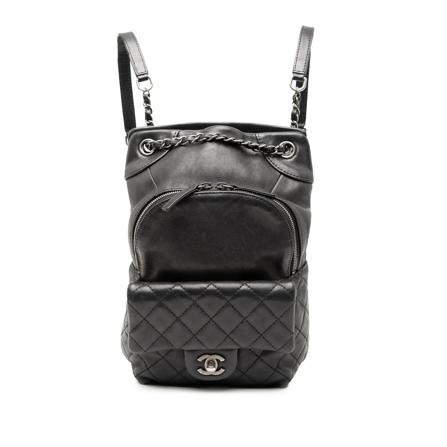 Black Chanel Small CC Calfskin Drawstring Flap Backpack