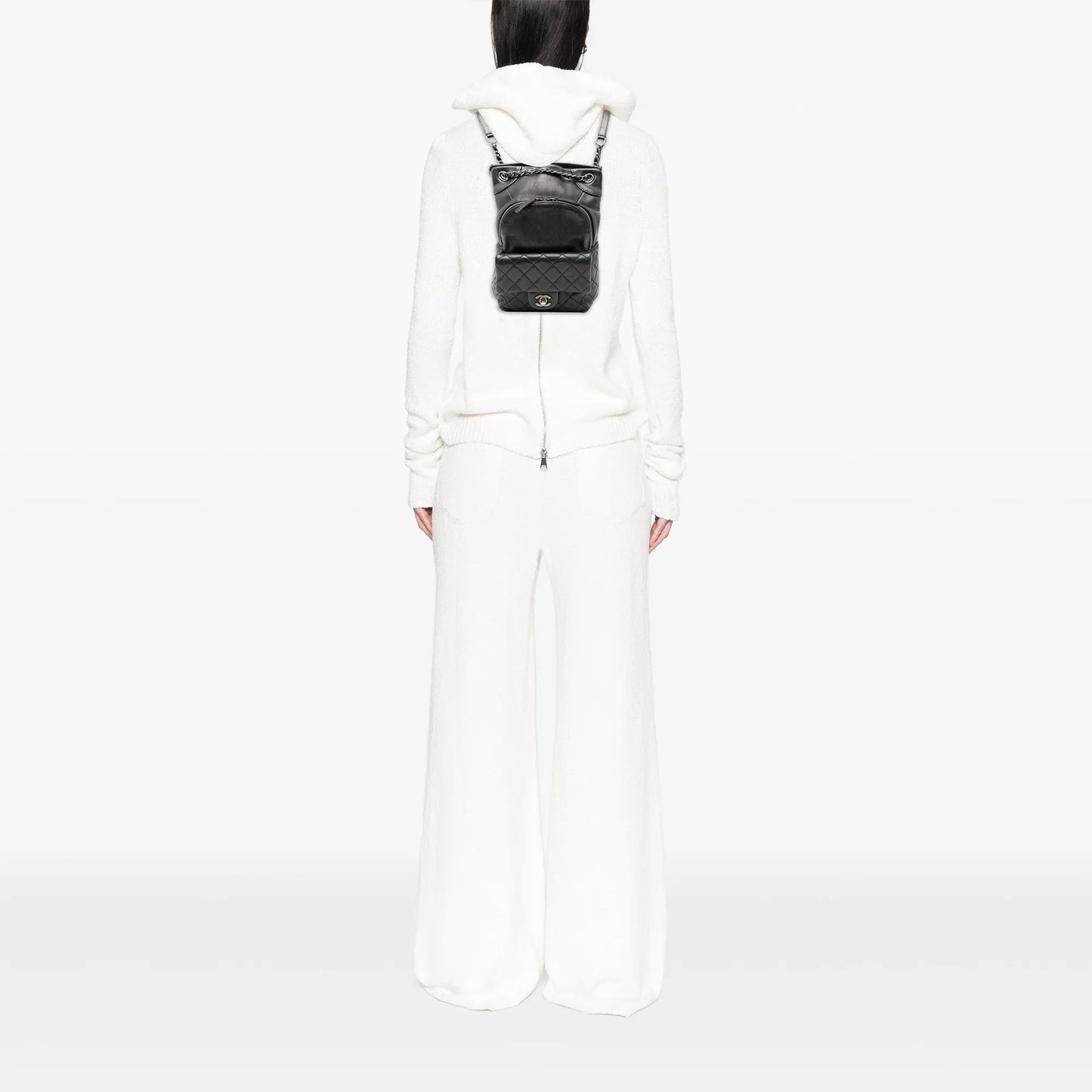Black Chanel Small CC Calfskin Drawstring Flap Backpack