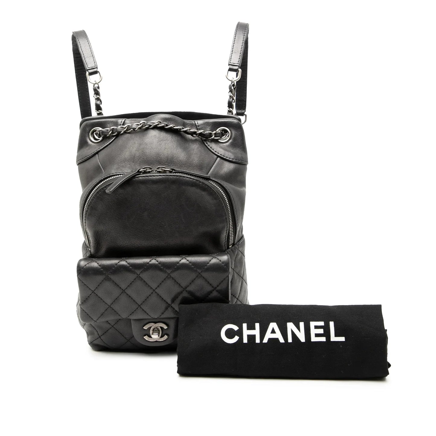 Black Chanel Small CC Calfskin Drawstring Flap Backpack