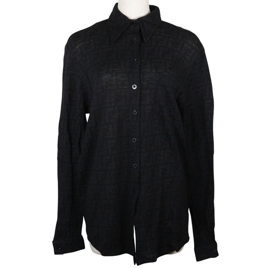 FENDI Long sleeve shirt wool black Zucca Women 40