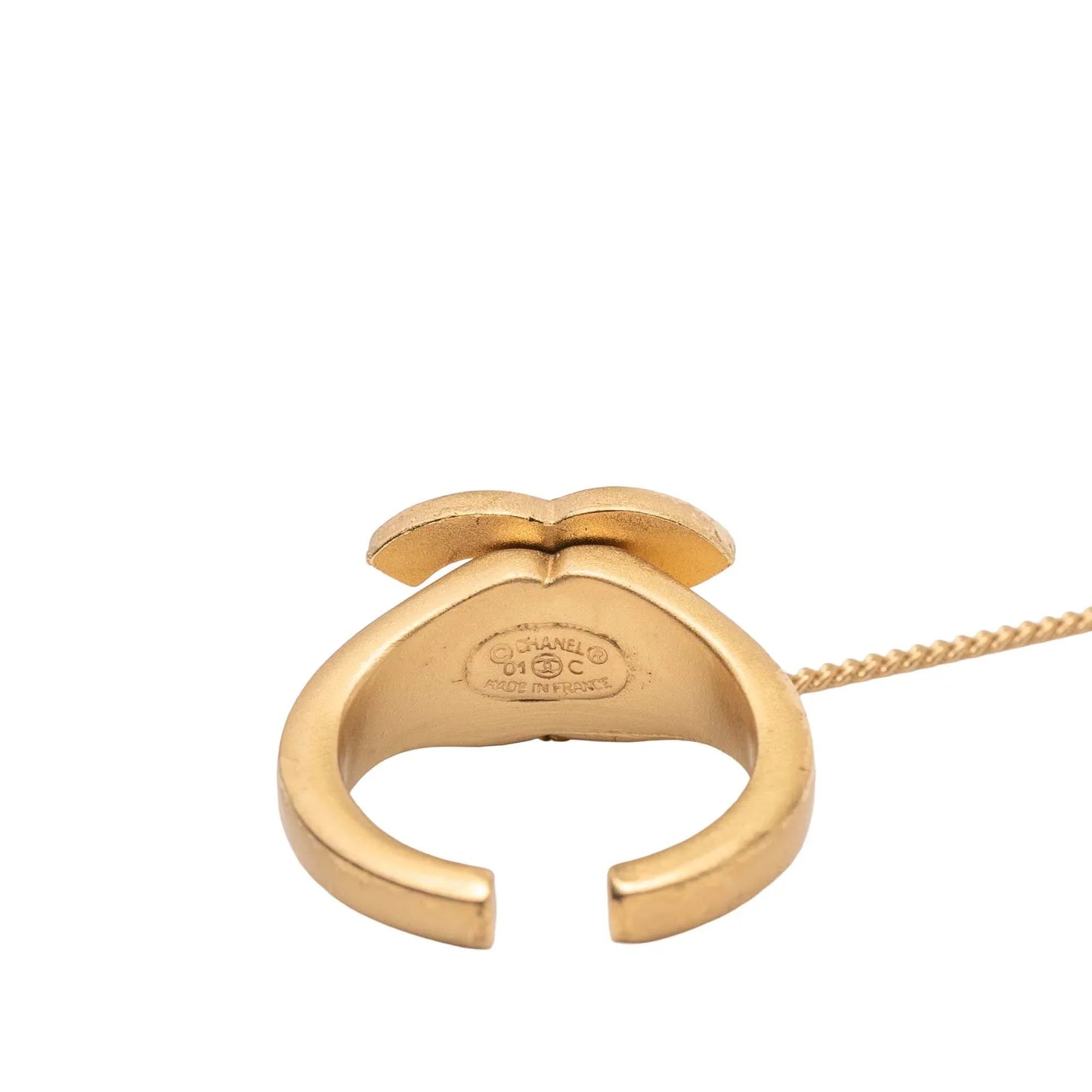 Gold Chanel Gold Plated CC Rhinestone and Logo Cuff Bracelet and Ring Set