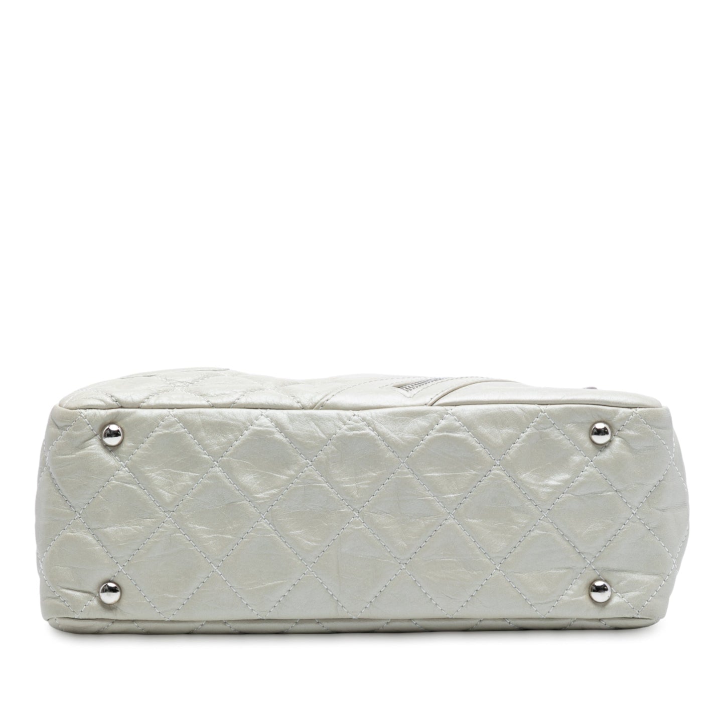 White Chanel Quilted Aged Calfskin Cotton Club Bowler Bag