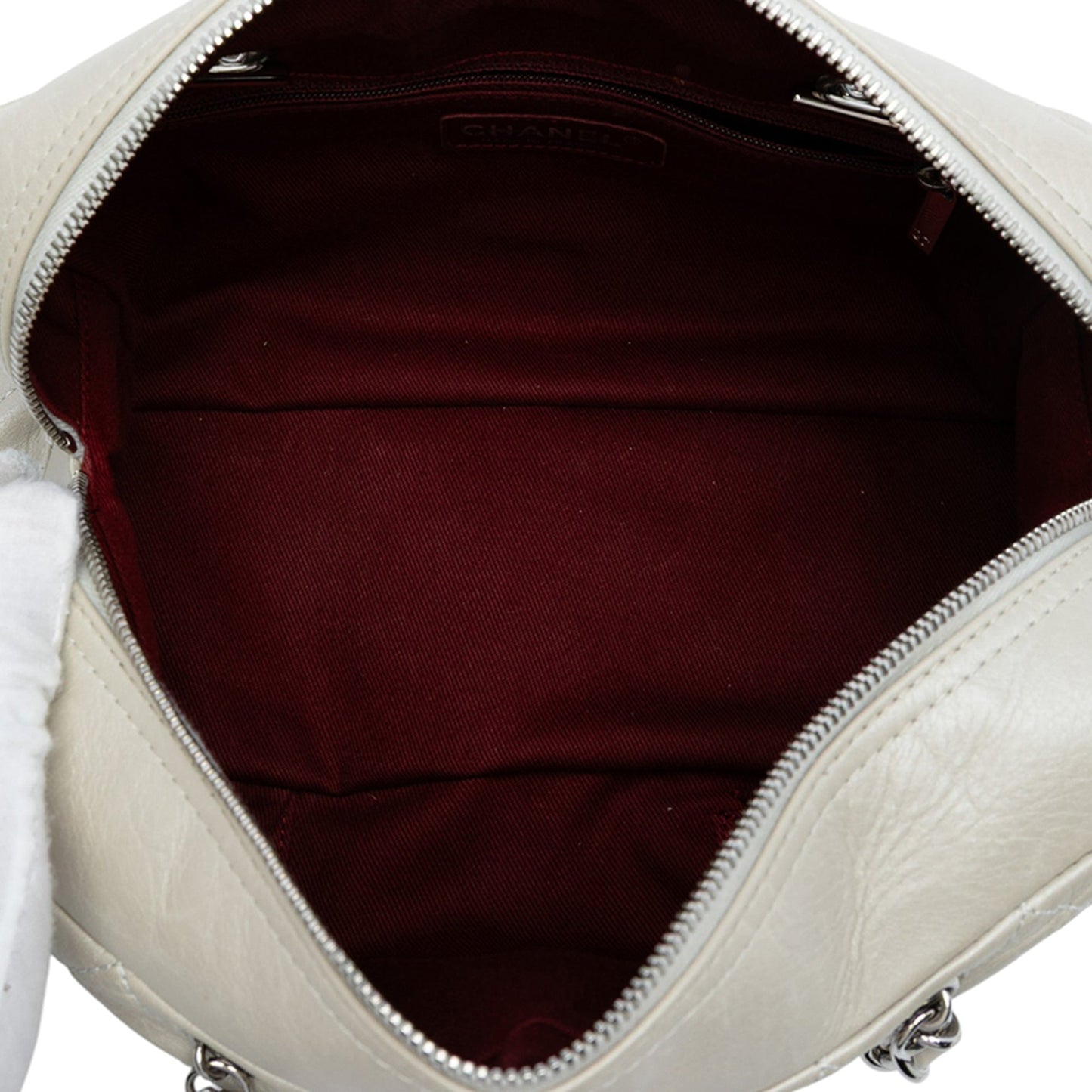 White Chanel Quilted Aged Calfskin Cotton Club Bowler Bag