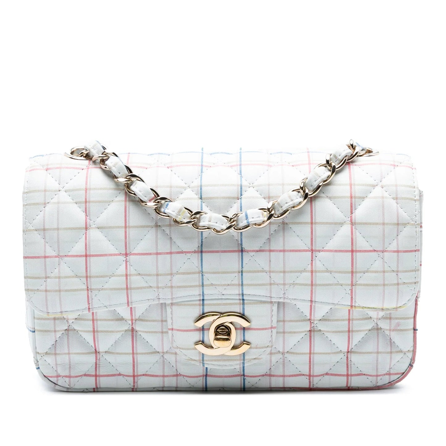 White Chanel Mini Rectangular Classic Printed Calfskin Single Flap Crossbody Bag