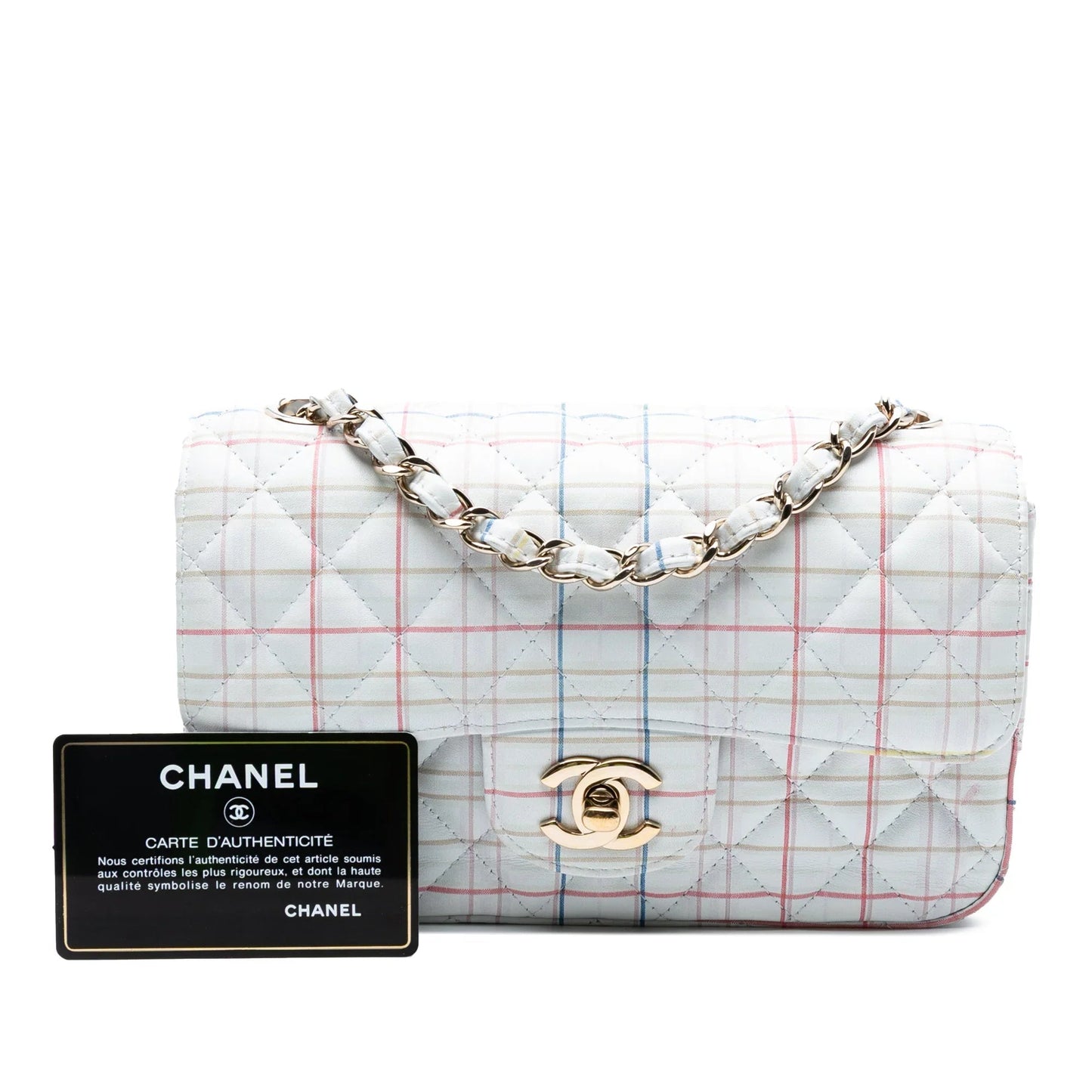 White Chanel Mini Rectangular Classic Printed Calfskin Single Flap Crossbody Bag