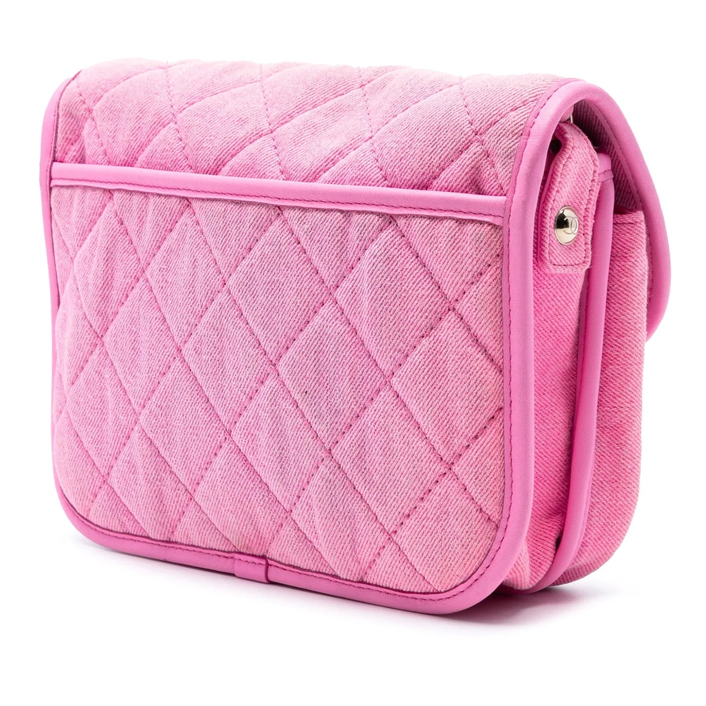 Pink Chanel Small CC Quilted Denim Messenger Flap Crossbody Bag