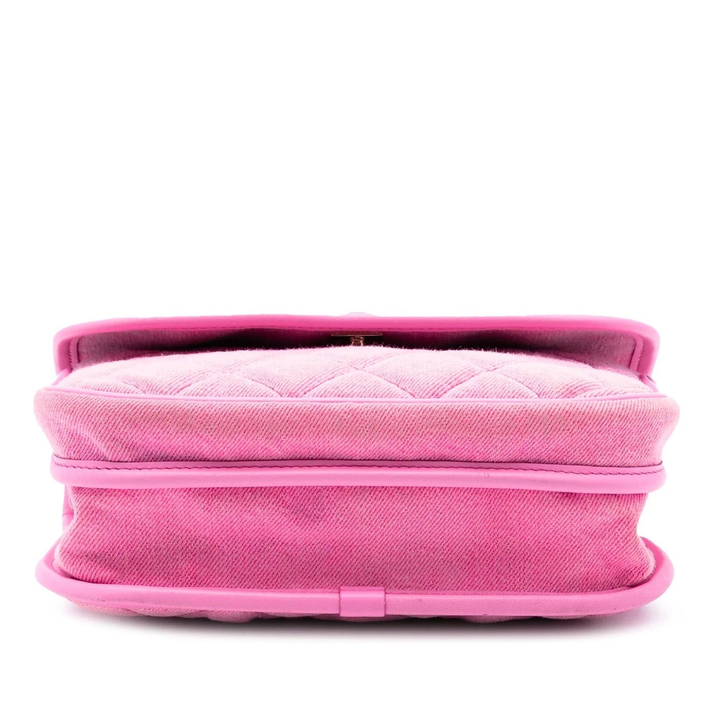 Pink Chanel Small CC Quilted Denim Messenger Flap Crossbody Bag