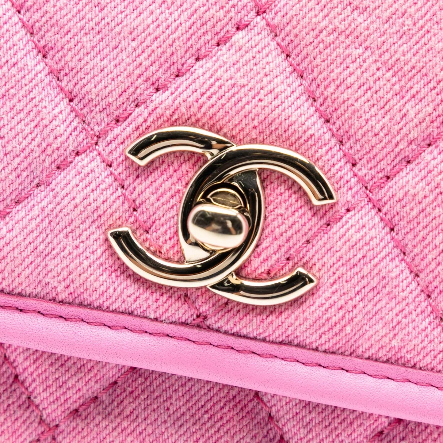 Pink Chanel Small CC Quilted Denim Messenger Flap Crossbody Bag