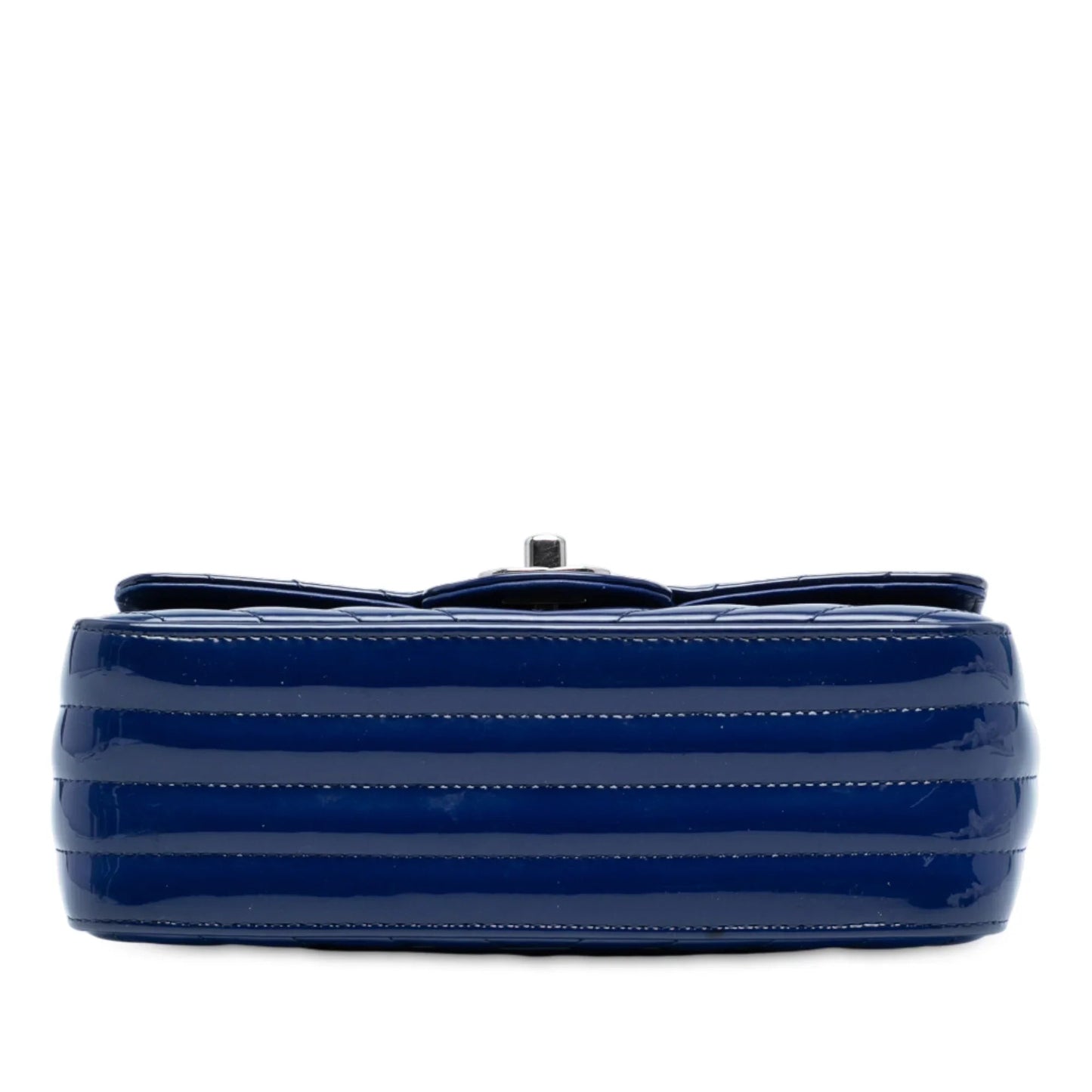 Blue Chanel Mini Rectangular Classic Chevron Patent Single Flap Crossbody Bag