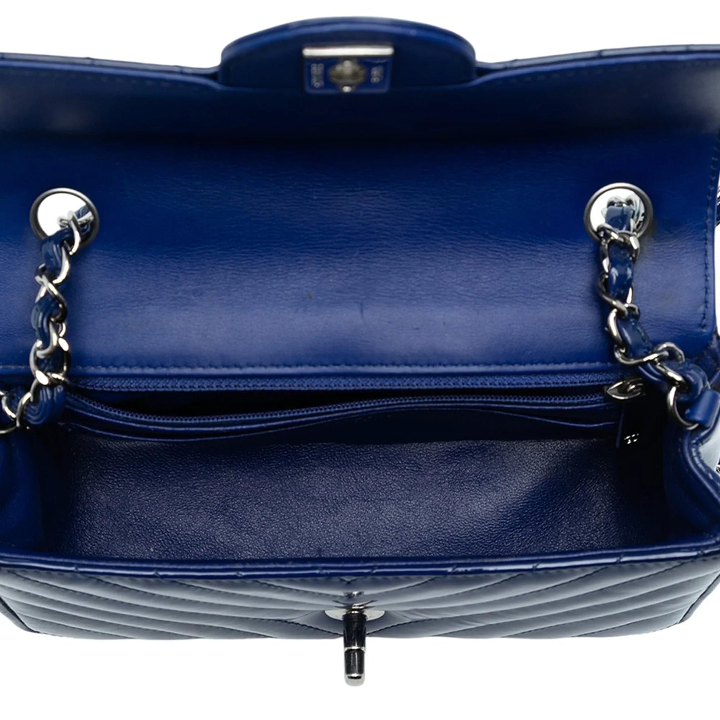 Blue Chanel Mini Rectangular Classic Chevron Patent Single Flap Crossbody Bag