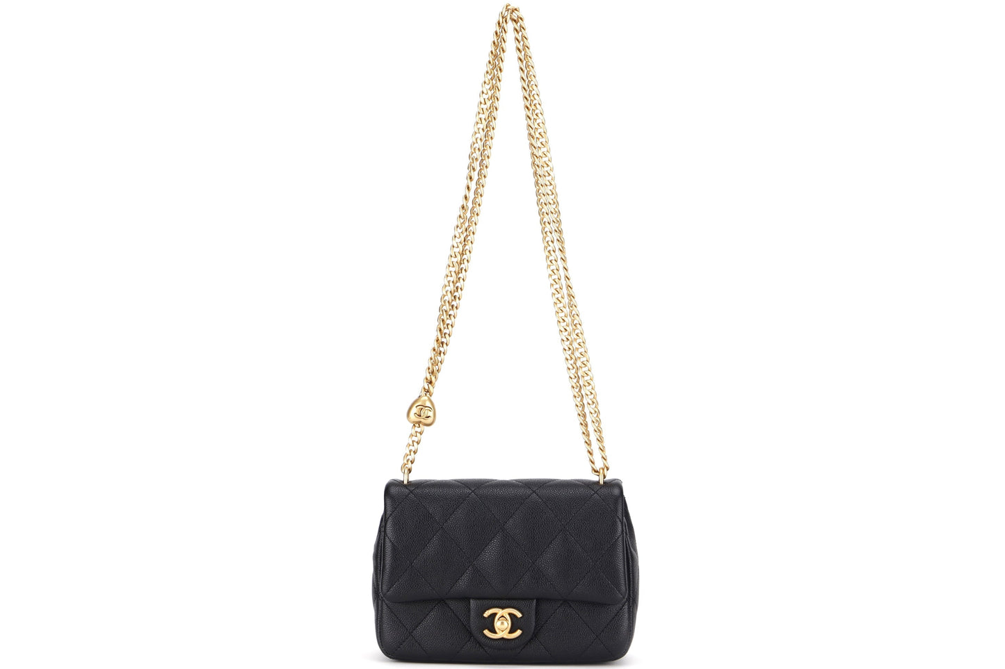 CHANEL AS3829 HEART CHAIN MINI FLAP [MICROCHIP (LGETxxxx)] BLACK CAVIAR GOLD HARDWARE, WITH DUST COVER & BOX